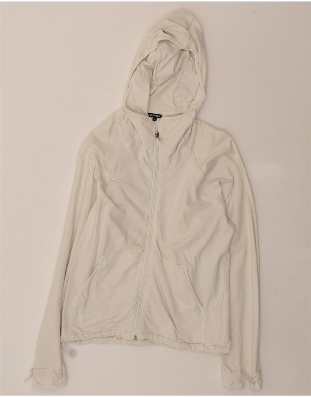 SUPERGA Womens Zip Hoodie Sweater UK 14 Medium Off White Cotton Vintage Superga and Second-Hand Superga from Messina Hembry 