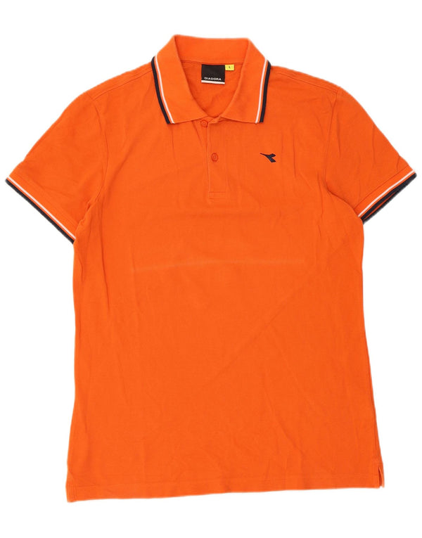 Diadora Mens Polo Shirt Large Orange Striped Cotton