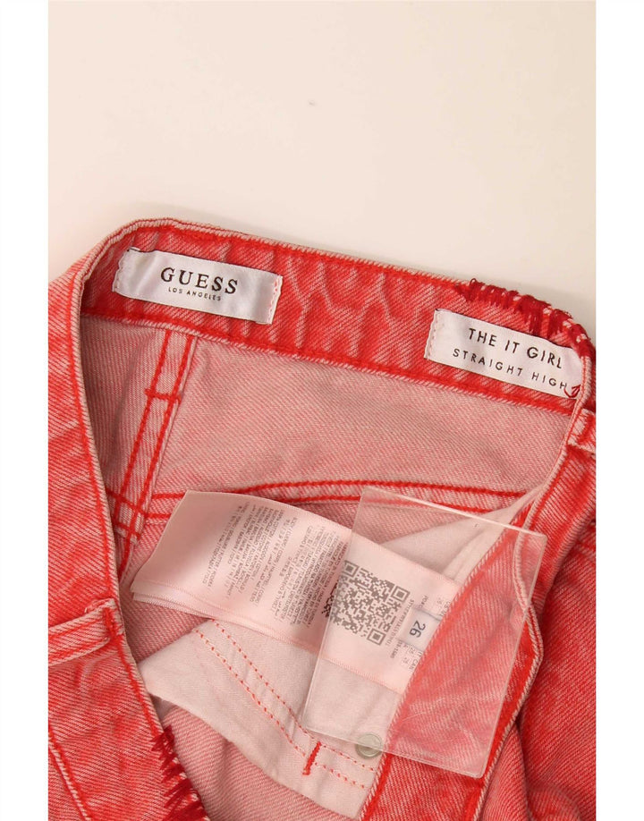 Guess Dame Distressed Straight Jeans W26 L28 Rød Bomuld
