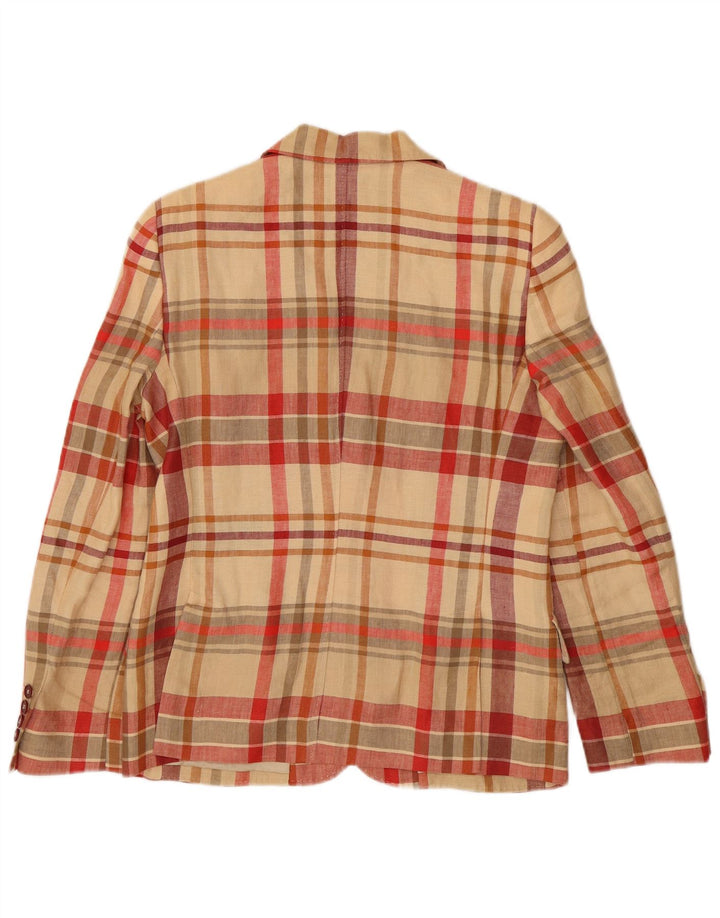 DAKS Dame 2 Button Blazer Jacket UK 14 Large Beige Check Linen