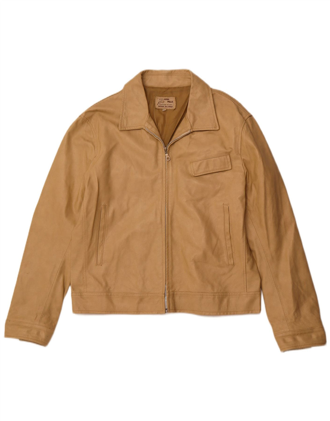 VINTAGE Dame Læderjakke UK 18 XL Beige Læder