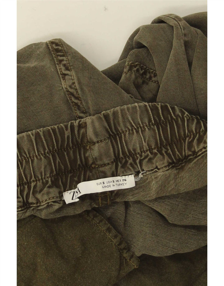 Zara Womens Joggers Cropped Jeans Small W26 L25 Khaki Viscose