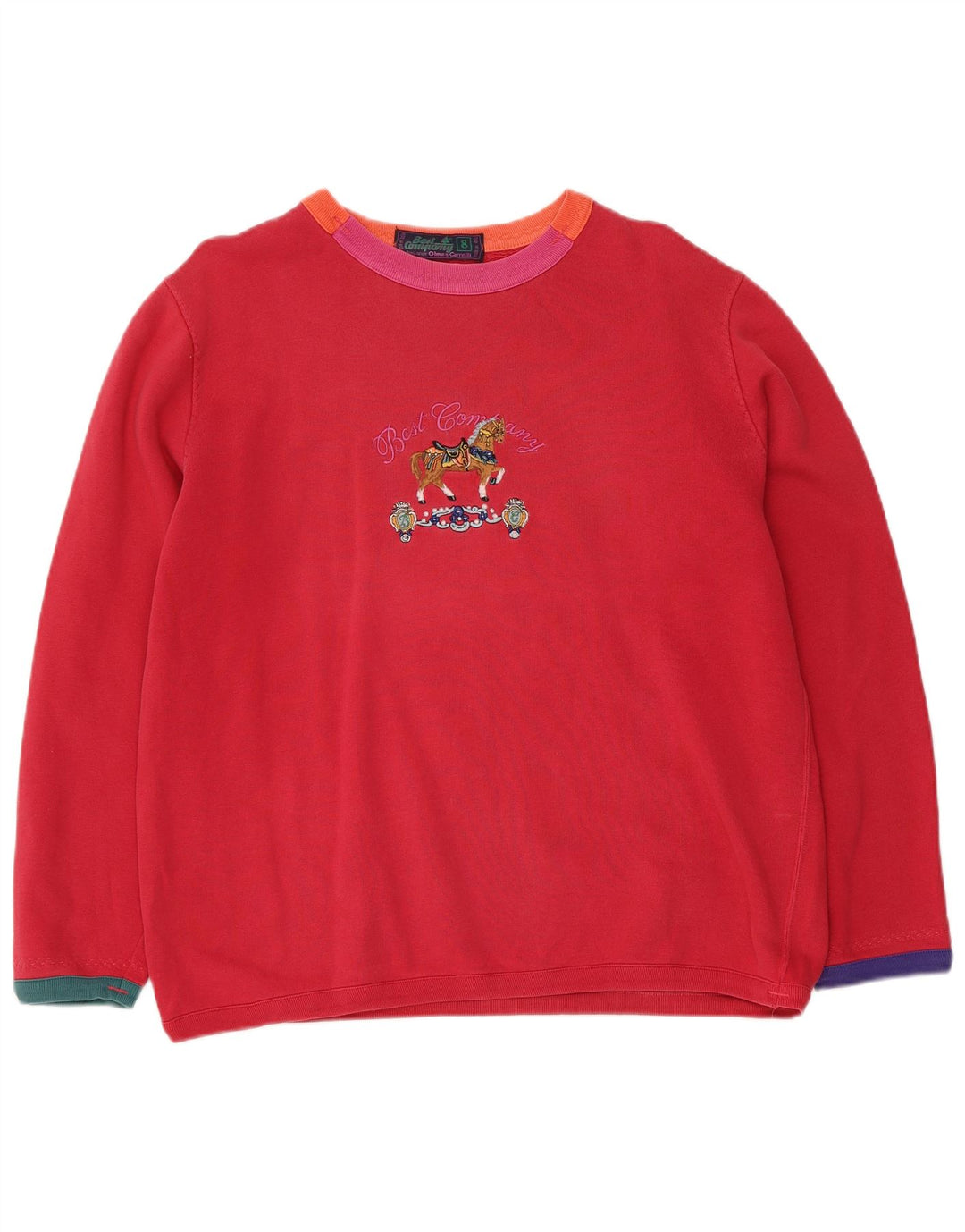 BEDSTE FIRMA Dame Oversized Grafisk Sweatshirt Jumper UK 8 Lille Rød