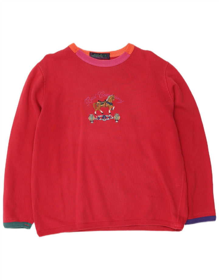 BEDSTE FIRMA Dame Oversized Grafisk Sweatshirt Jumper UK 8 Lille Rød
