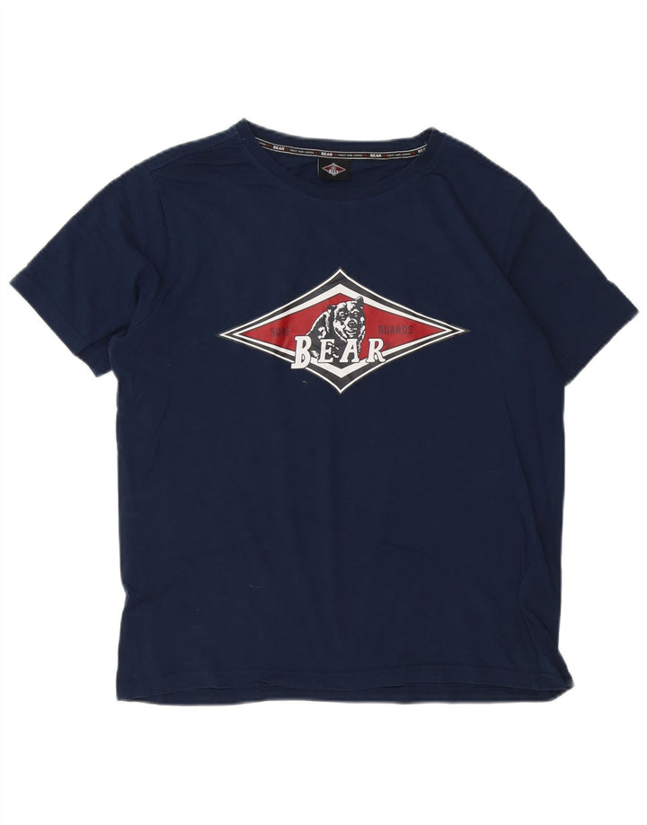 Bear Herre grafisk T-shirt Top Lille marineblå bomuld