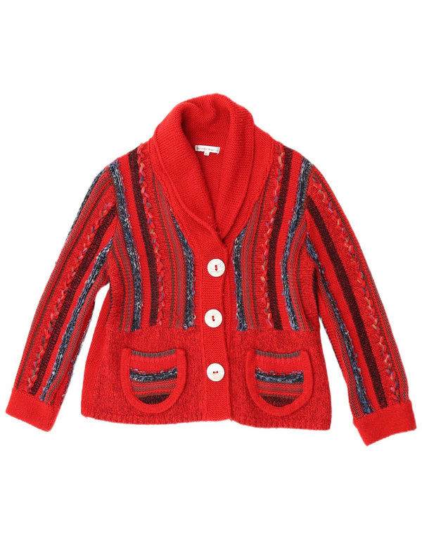Vintage dame cardigan sweater UK 18 XL rød stribet akryl