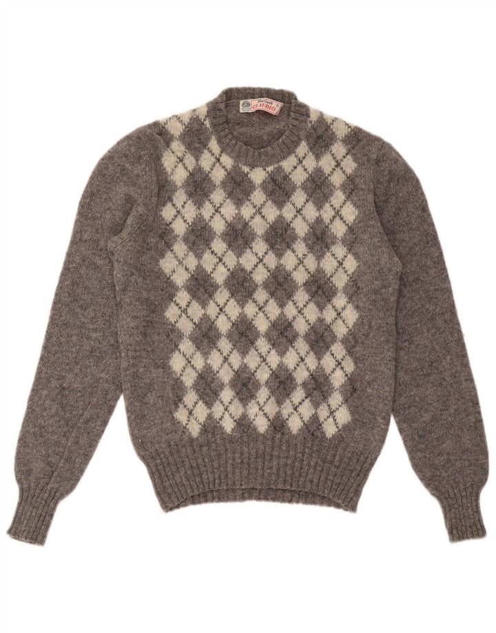 Claudio Womens Crew Neck Jumper Sweater UK 14 Large Grey Argyle/Diamond