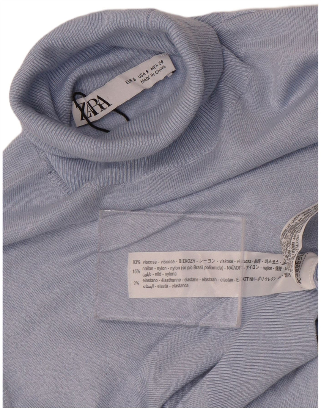 Zara Dame Rullehals Sweater UK 10 Small Blue Viscose
