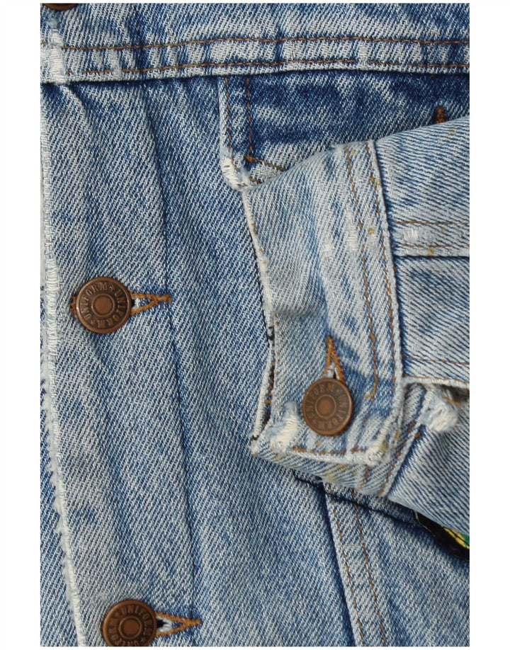 Uniform Herre Graphic Denim Sherpa Jacket UK 36 Small Blue