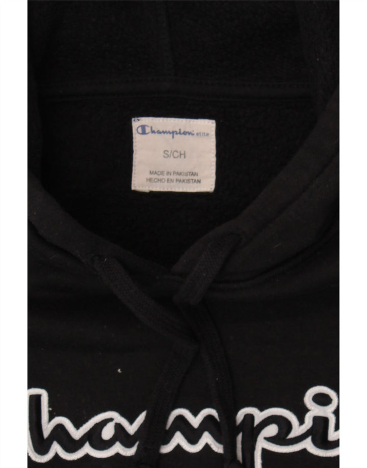 CHAMPION Mens Graphic Hoodie Jumper Small Black Cotton Vintage Champion and Second-Hand Champion from Messina Hembry 
