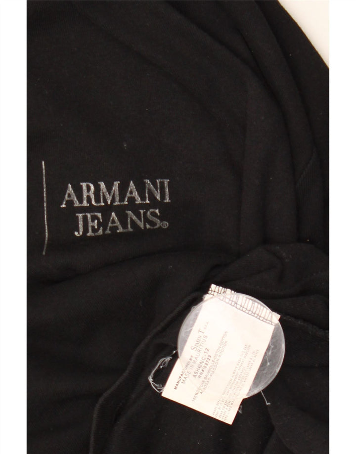 ARMANI JEANS Dame grafisk top 3/4 ærmer UK 12 medium sort bomuld