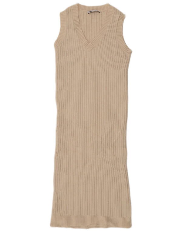 Zara Dame Sleeveless Jumper Dress UK 14 Medium Off White Akryl