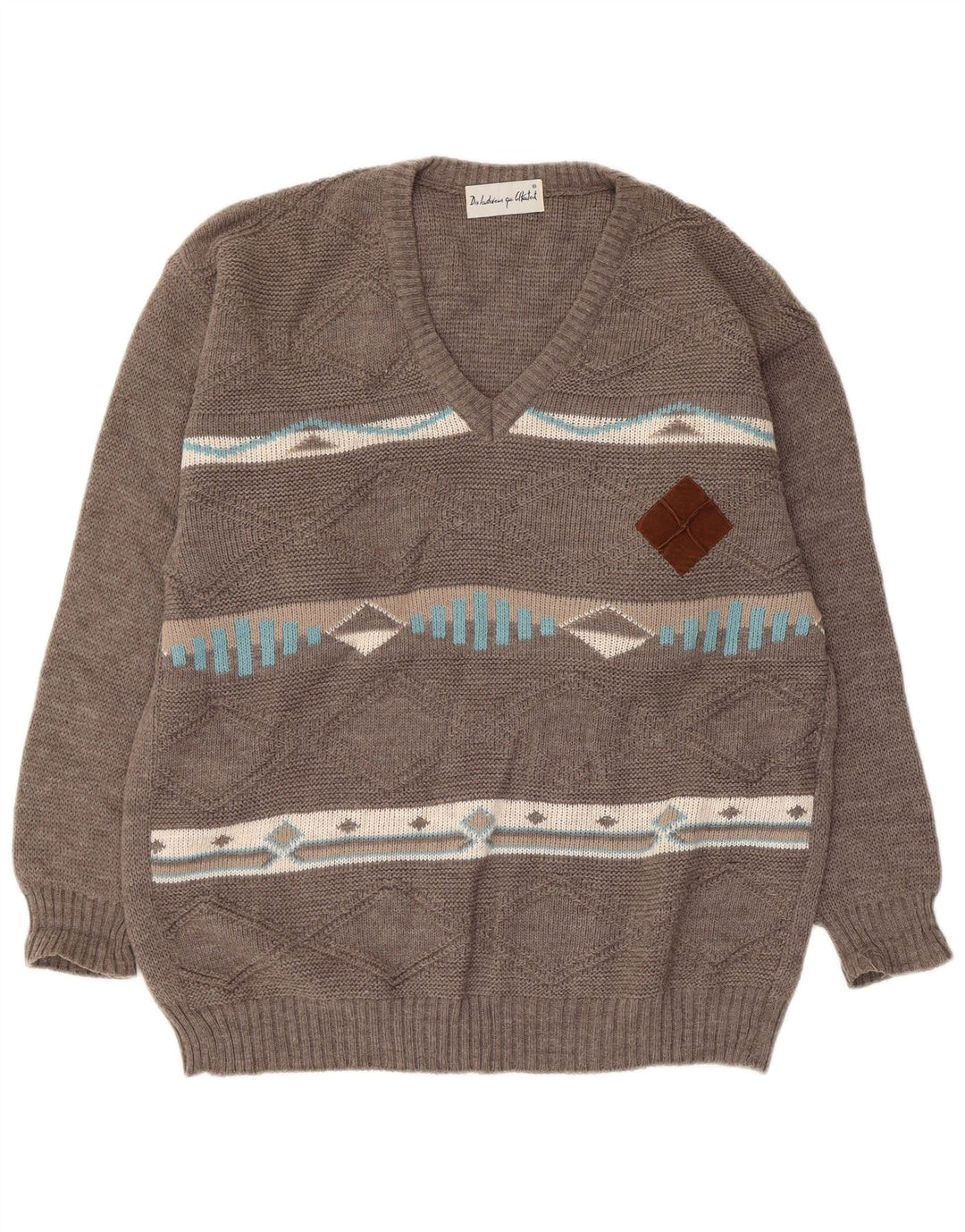 Vintage Herre V-hals sweater Medium Grey Argyle/Diamond Wool