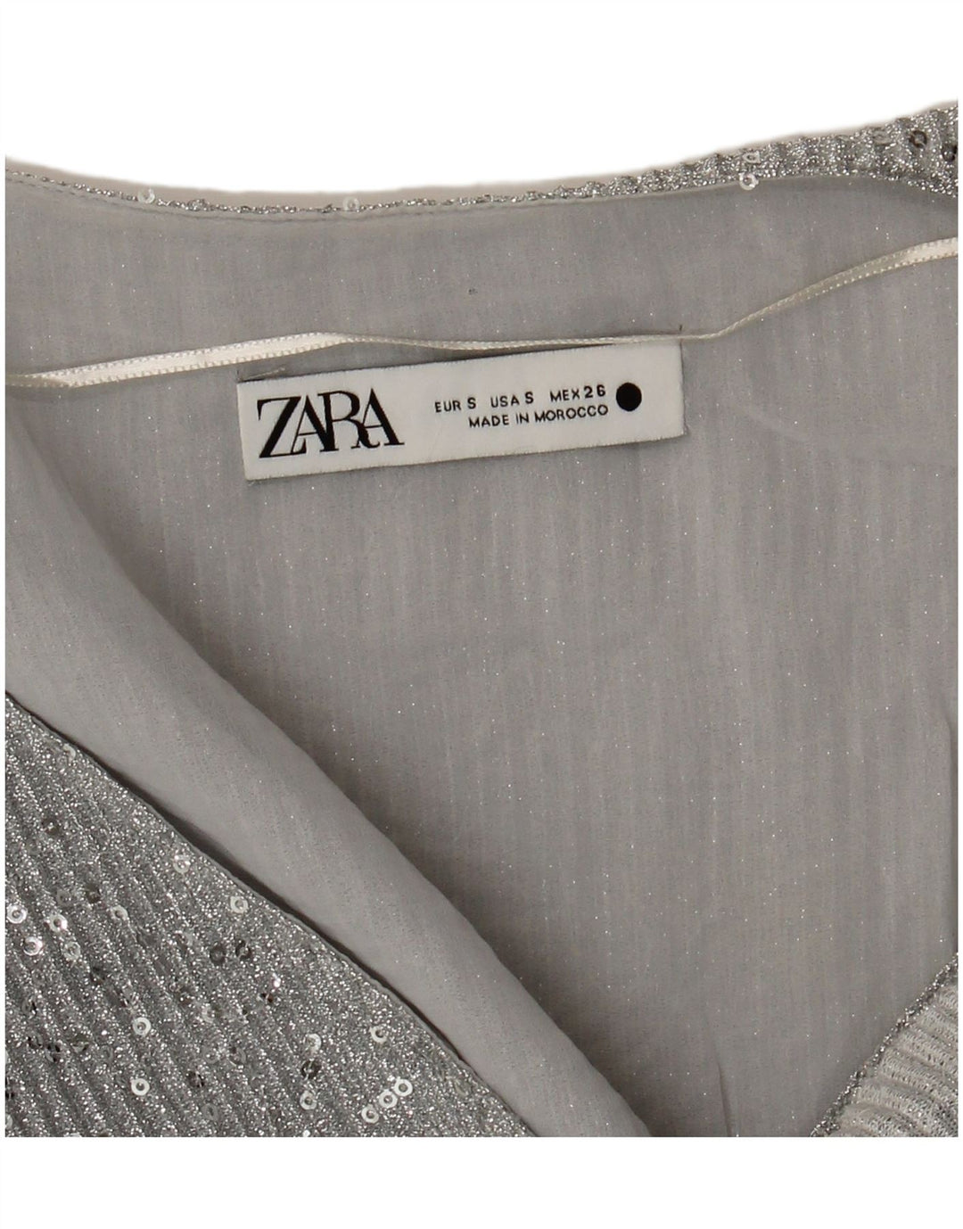 Zara Dame Crop Top Langærmet UK 10 Lille Sølv