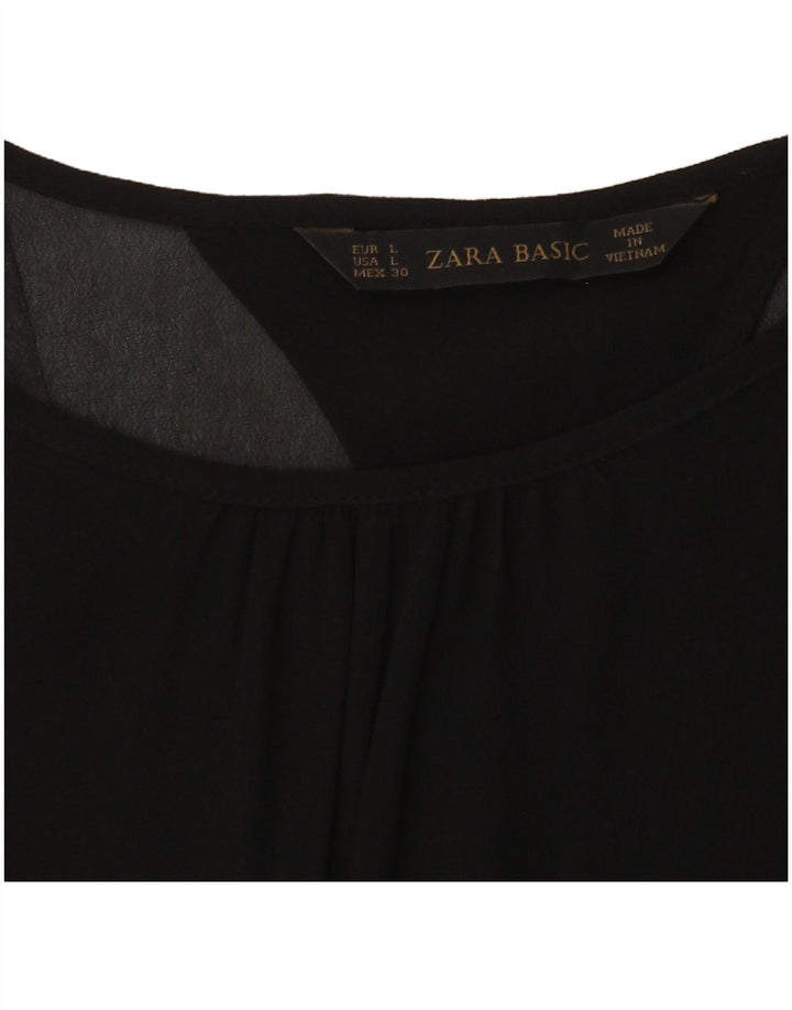 Zara Dame Langærmet Bluse Top UK 14 Large Black