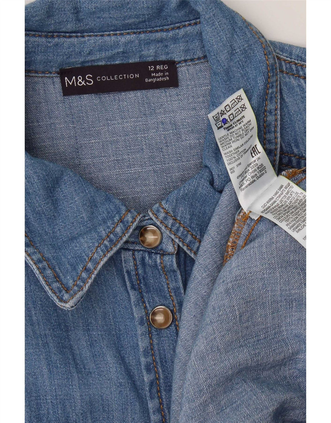 Marks & Spencer Dame Denim Shirt Dress UK 12 Medium Blue Cotton