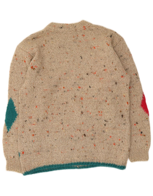 Vintage Dame Turtle Neck Jumper Sweater UK 14 Medium Beige Argyle/Diamond