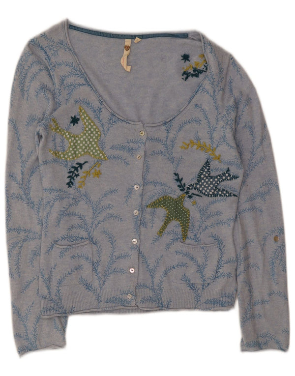 White Stuff Dame abstrakt mønster cardigan sweater UK 10 Small Blue