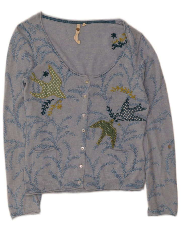 White Stuff Dame abstrakt mønster cardigan sweater UK 10 Small Blue