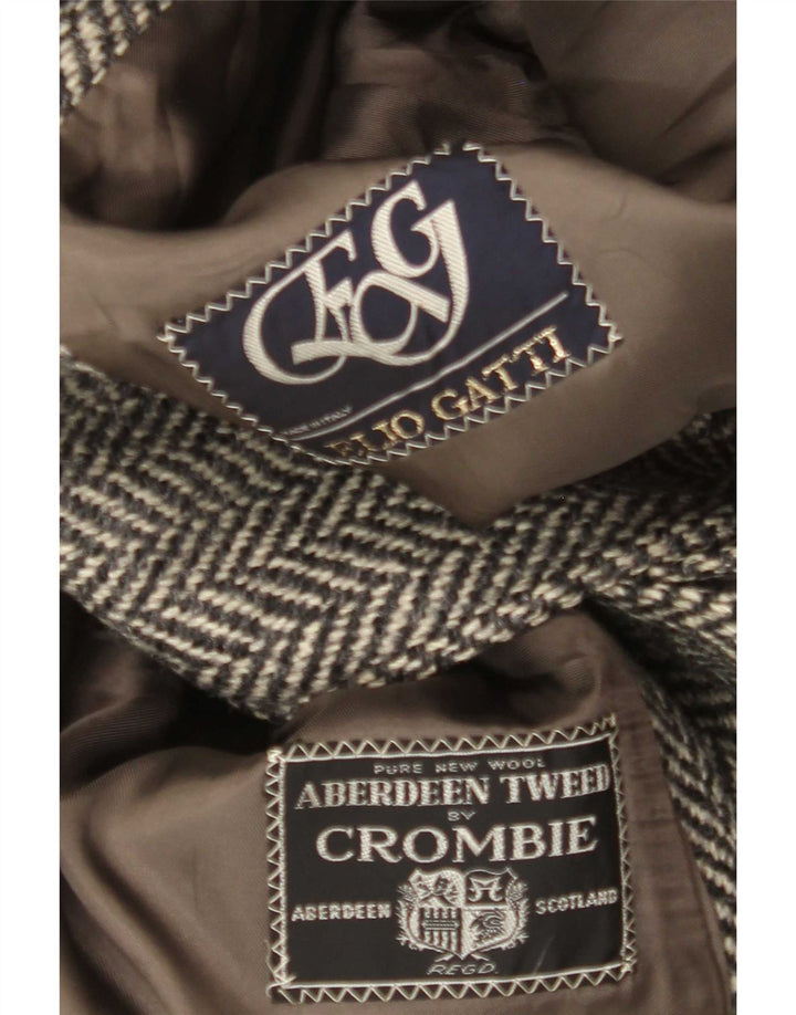 Crombie Aberdeen Herre Overfrakke UK 42 XL Grå Sildeben Ny Uld