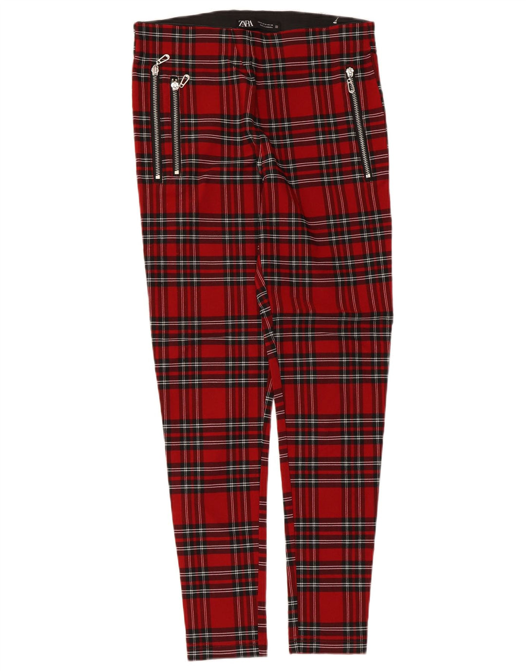 Zara Dame Slim Casual Bukser Medium W28 L26 Rød ternet viskose