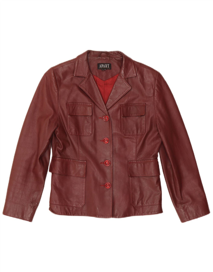 APART Dame 4-knaps læder blazerjakke UK 12 Medium Burgundy læder