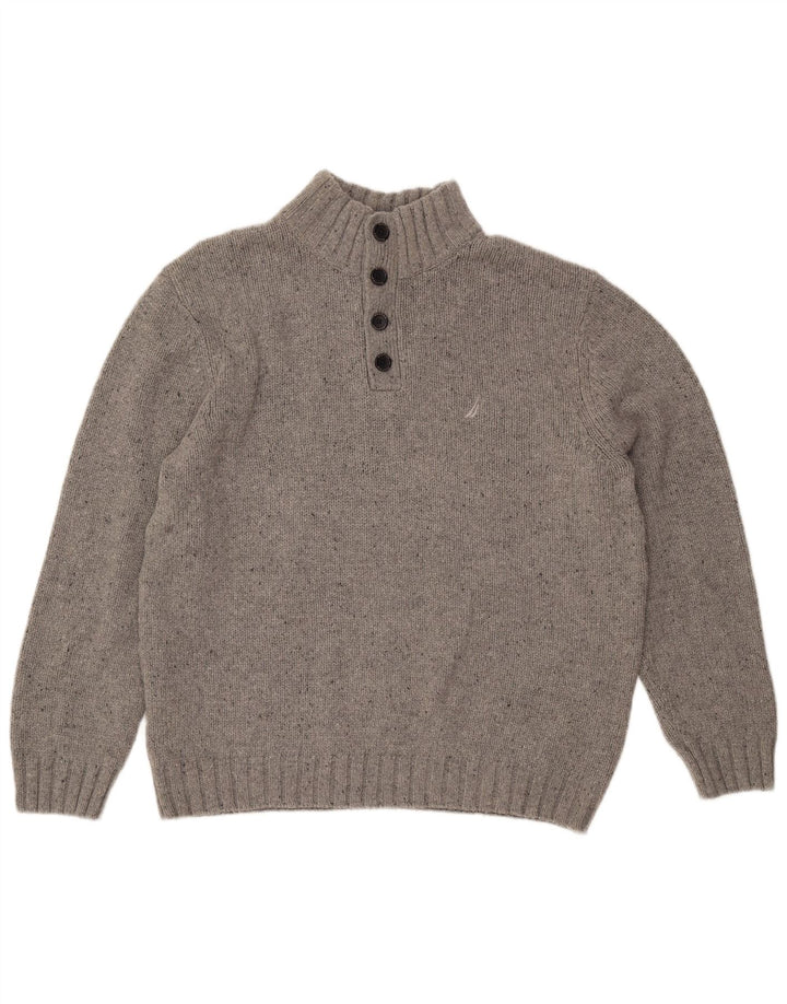 NAUTICA Herre Button Neck Sweater XL Grå Flecked Acryl