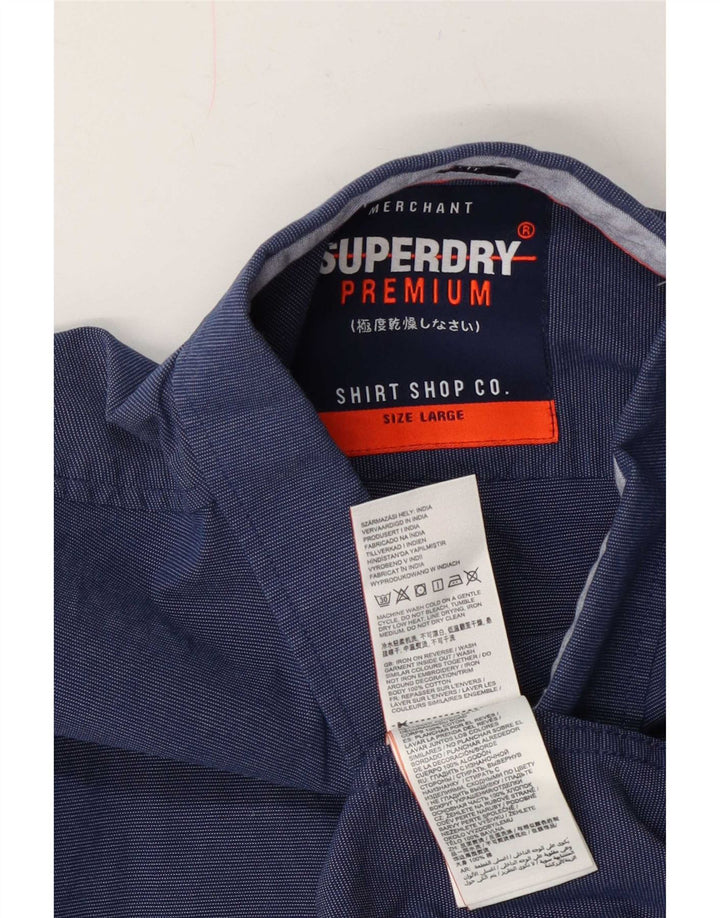 Superdry kortærmet herreskjorte med normal pasform, medium marineblå bomuld