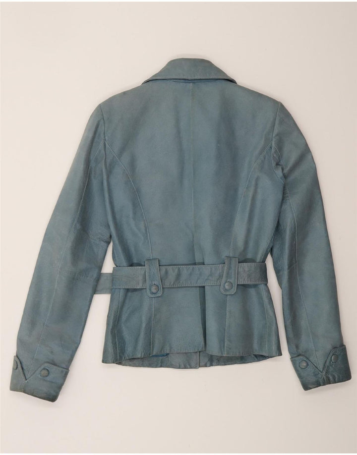 VINTAGE Dame Læderjakke UK 12 Medium Blue