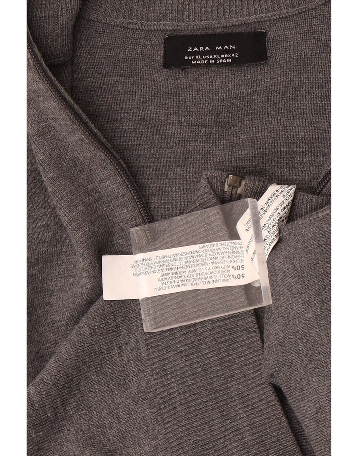 Zara Herre Zip Neck Jumper Sweater XL Grå Uld