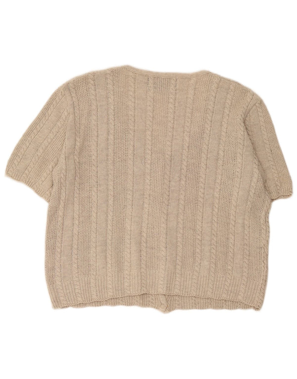 Vintage Dame Loose Fit Kortærmet Cardigan Sweater UK 14 Large Beige