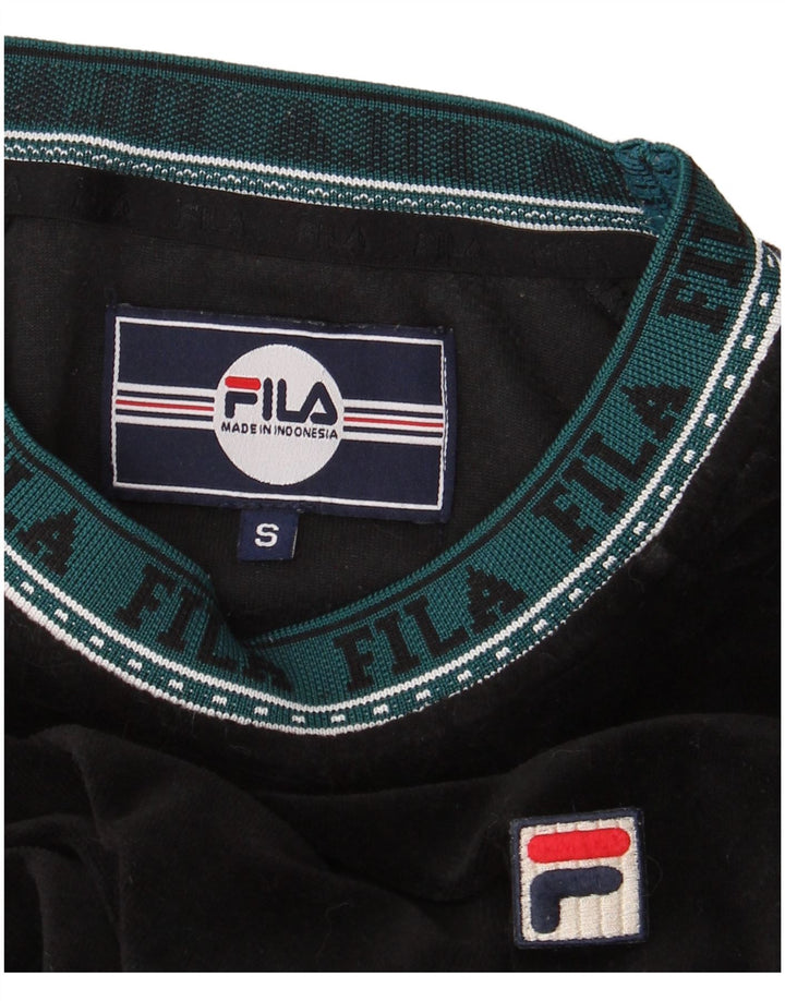 FILA Dame Oversized Graphic Velvet Sweatshirt Jumper UK 10 Small Black