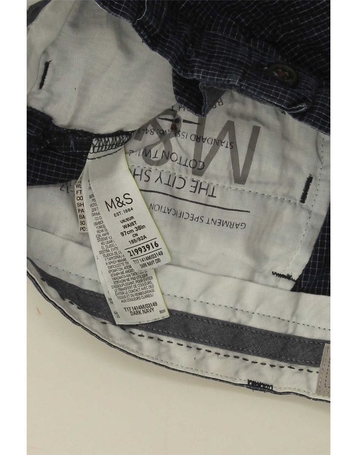 Marks & Spencer Chino Shorts til mænd W38 XL Marineblå ternet bomuld