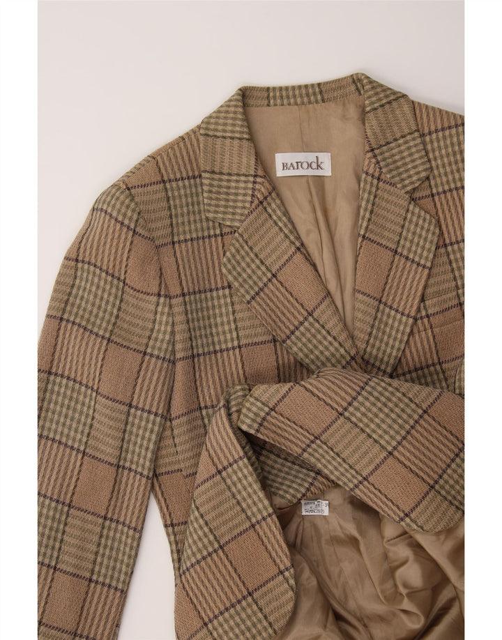 VINTAGE Womens Longline 4 Button Blazer Jacket UK 10 Small Beige Check Vintage Vintage and Second-Hand Vintage from Messina Hembry 