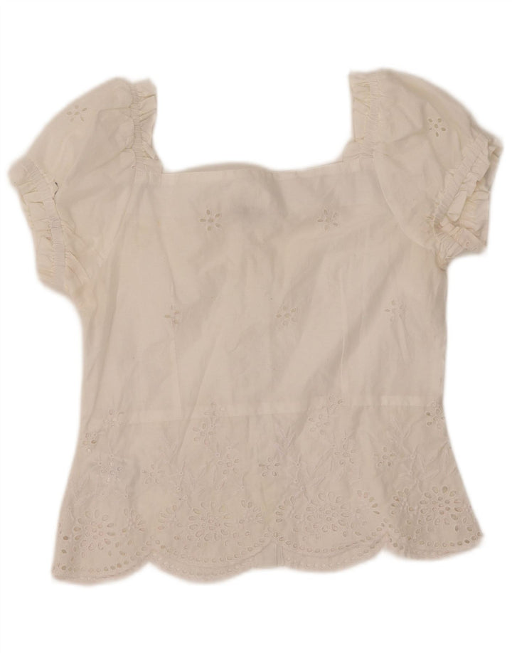 WAREHOUSE Kortærmet skjortebluse til kvinder UK 10 Lille hvid polyester