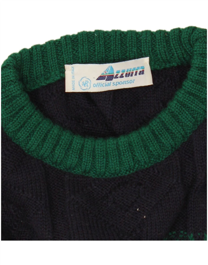 Azzurra Herre Crew Neck Jumper Sweater IT 50 Medium Navy Blue Geometrisk