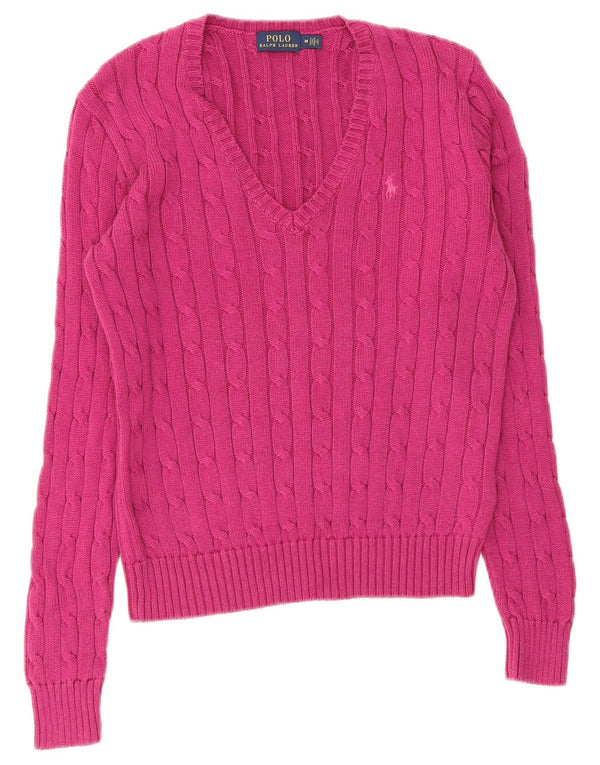 Polo Ralph Lauren Dame V-hals sweater UK 12 Medium Pink Bomuld