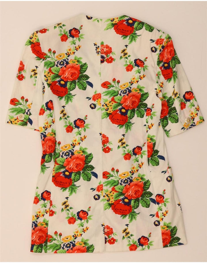 VINTAGE Womens Short Sleeve Blazer Jacket UK 8 Small White Floral Vintage Vintage and Second-Hand Vintage from Messina Hembry 