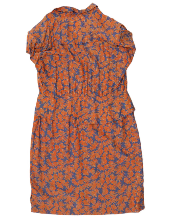 Vintage Kvinders Kortærmede Peplum Kjole EU 40 Medium Orange Floral Silke