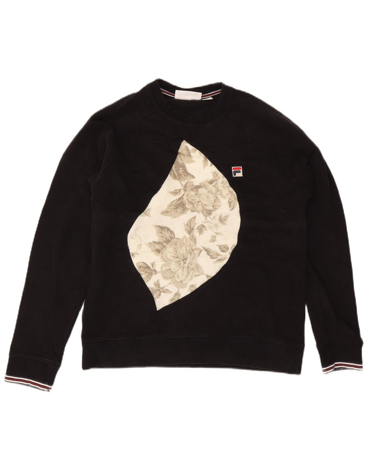 Fila Herre grafisk sweatshirt trøje lille sort flækket bomuld