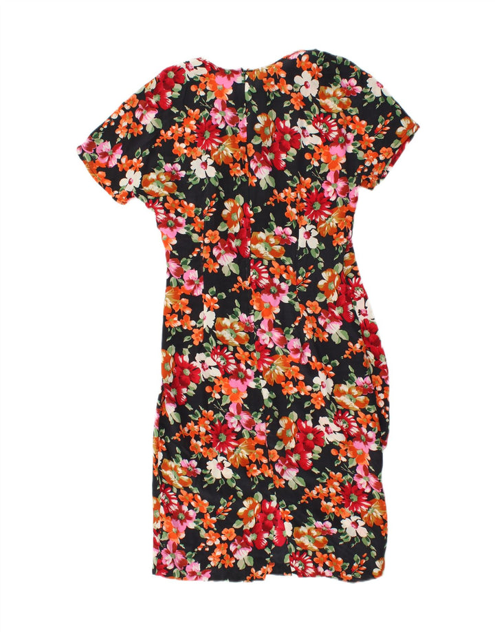 VINTAGE Womens Sheath Dress UK 12 Medium Black Floral Silk