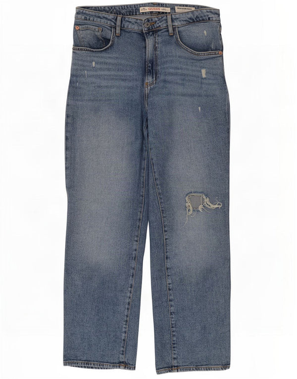 Guess Womens Melrose High Waist Distressed Straight Jeans W31 L28 Blue