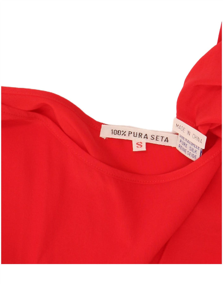 VINTAGE Damevest Top UK 10 Lille Rød Silke