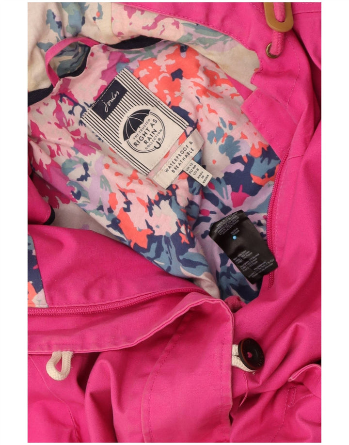 JOULES Womens Hooded Rain Jacket UK 12 Medium Pink Cotton