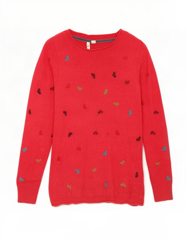 White Stuff Dame Grafisk Boat Neck Jumper Sweater UK 8 Small Red Heart