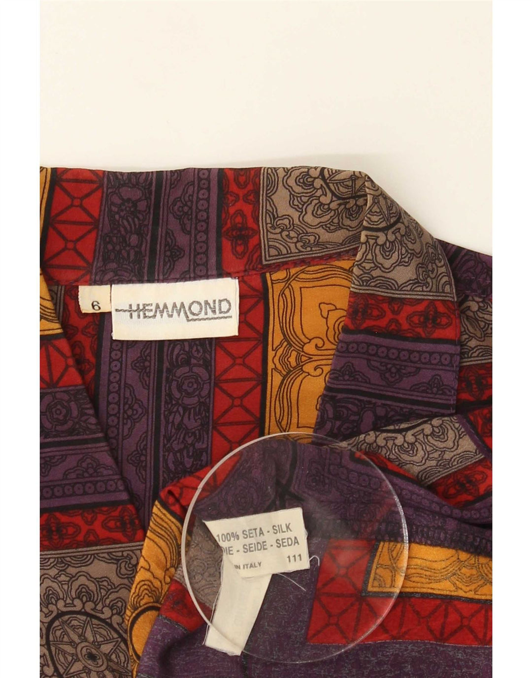 Hemmond Mens Short Sleeve Shirt XL Multicoloured Patchwork Silk Retro