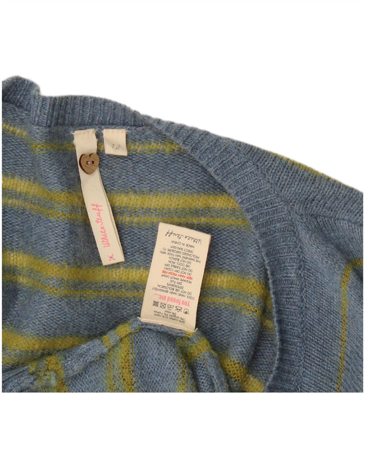 White Stuff Womens Open Cardigan Sweater UK 12 Mellem blå stribet bomuld