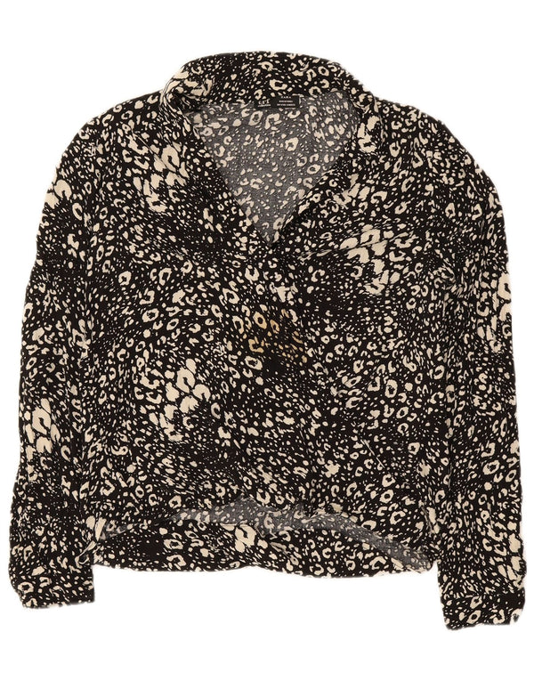 Zara Dame Langærmet Bluse Top UK 10 Small Black Animal Print Viscose