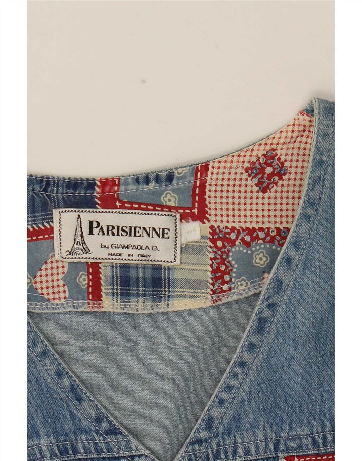 Vintage Dame A-Line Kjole UK 14 Large Blue Patchwork