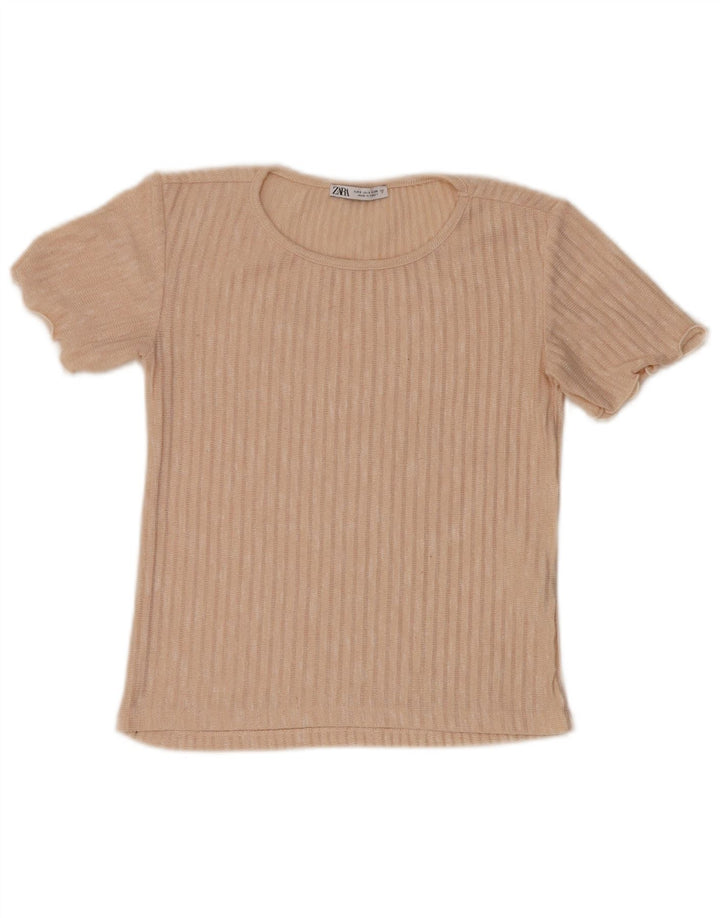 Zara Damebluse Top UK 10 Lille Beige Stribet Polyester